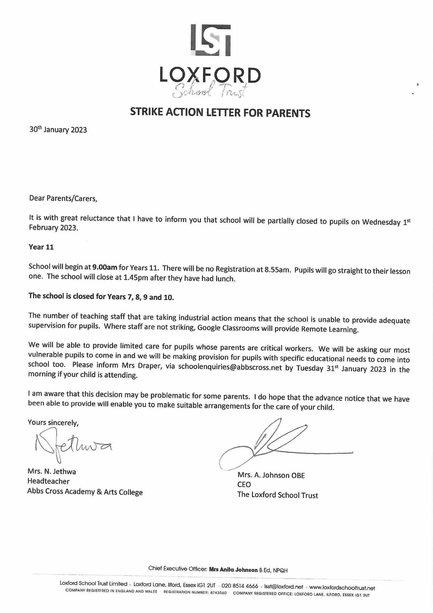 Strike Letter
